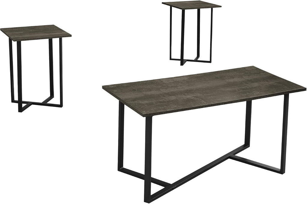 Dark Brown Laminate 3-Piece Table Set with Black Metal Base Coffee Table and Matching End Tables for Modern Living Room Contemporary Style Furniture Easy Assembly