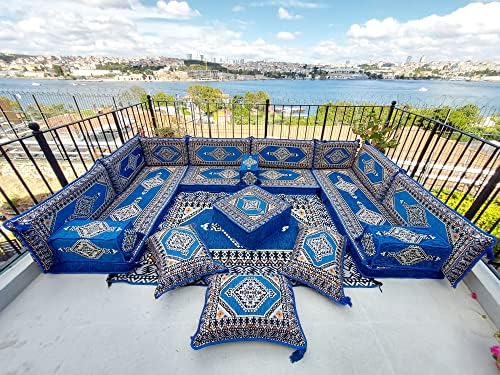 arabicsofa U Shaped Arabic Sofa Set – Royal Blue Modular Floor Seating for Guest Room