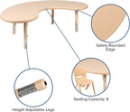 Flash Furniture 65x35 in Half-Moon Activity Table with 4 Chairs, Natural | Height Adjustable Table, Durable Construction, Commercial Use