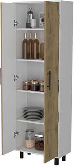 Fagan 2-Door 5-Shelf Kitchen Pantry White and Macadamia