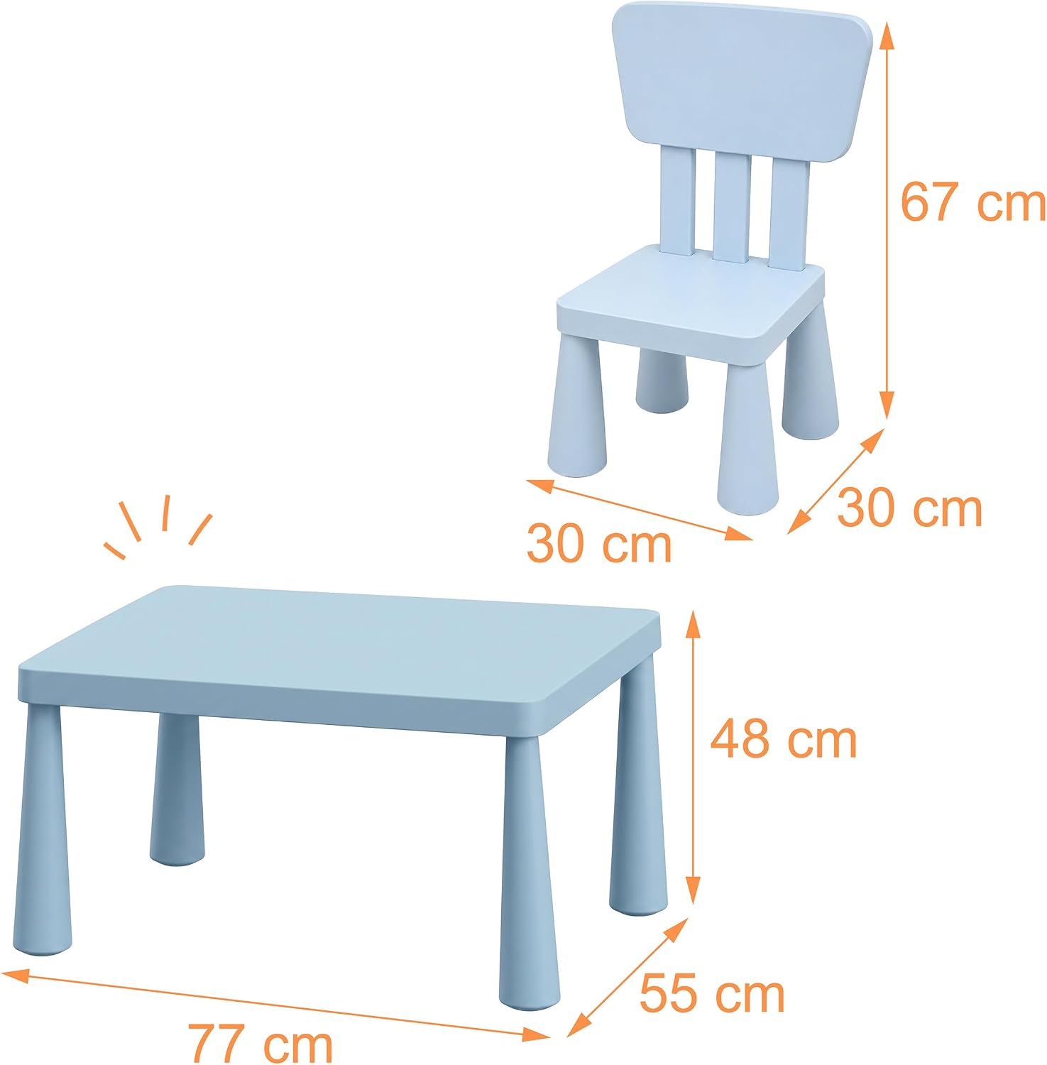 Relaxdays Children's Furniture Set, 1 Children's Table, 2 Chairs, Wipe-Clean, Lightweight Plastic, Seating Corner for Children's Room, Blue