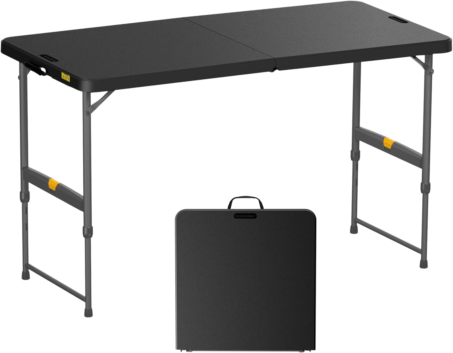 FanttikOutdoor Folding Table 4 Foot Quick Adjust Portable Plastic 4 Heights | Effortless Adjustable Height Small Card Table, Fixing Lock, Indoor Outdoor Use for Party Camping, 1 Pack Black Zeta X4 Pro