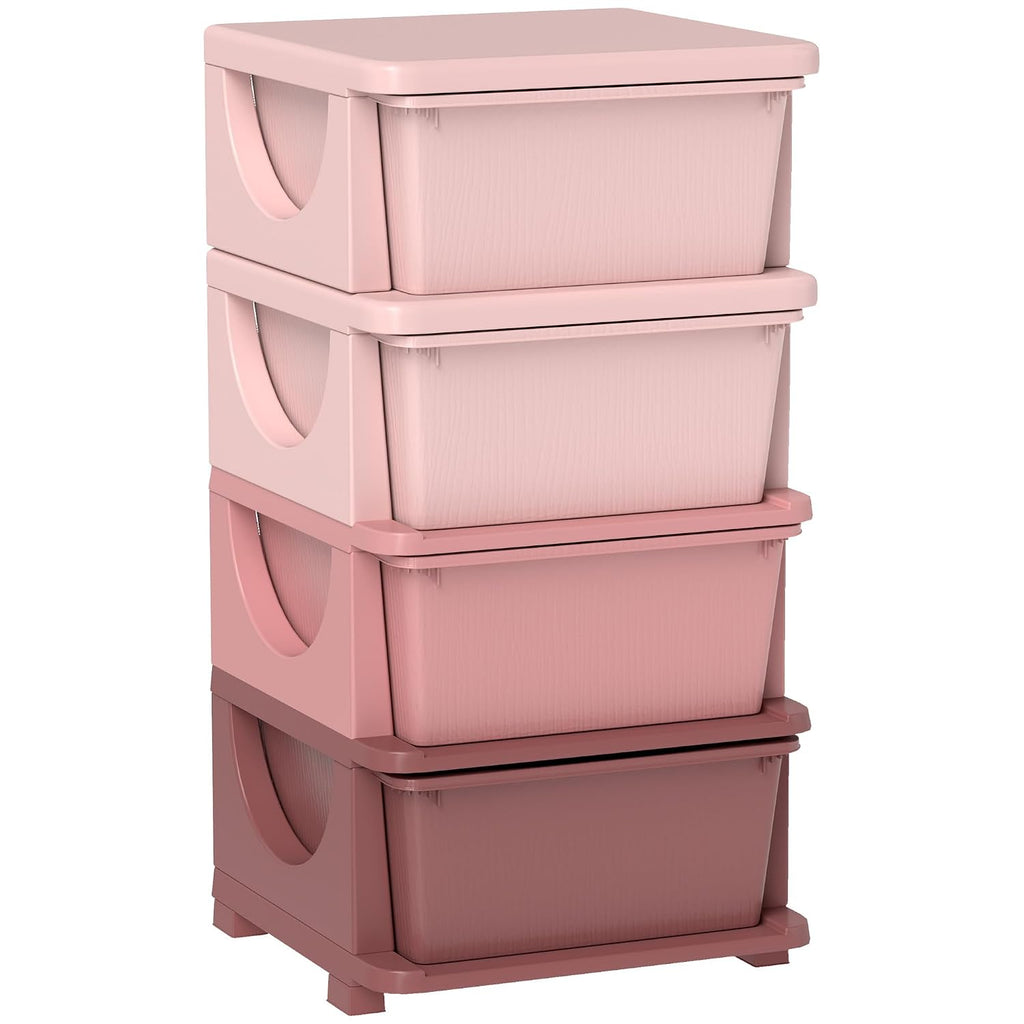 Qaba 4 Drawers Kids Storage Unit 4 Tier Toy Organizers Pink | Stackable Storage Chest, Bedroom, Nursery, Playroom, Living Room, Boys, Girls, Toddlers