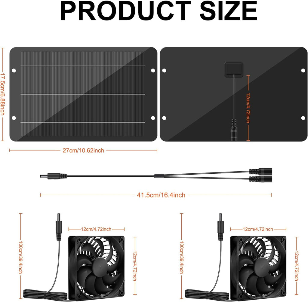 Solar Powered Fan Kit 12.6 Inch IPX7 Weatherproof, 15W Solar Panel with 2 Waterproof Fans, Intake or Exhaust Air Fan for Outside Backyard Chicken Coops, Greenhouses, Doghouse