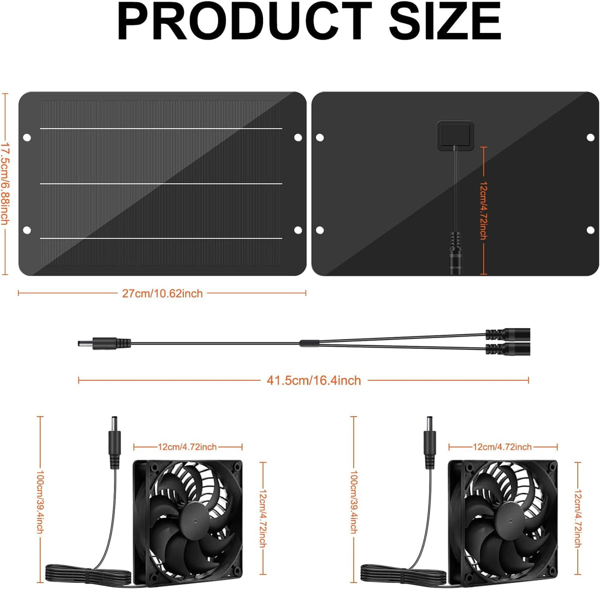 Solar Powered Fan Kit 12.6 Inch IPX7 Weatherproof, 15W Solar Panel with 2 Waterproof Fans, Intake or Exhaust Air Fan for Outside Backyard Chicken Coops, Greenhouses, Doghouse