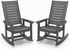 IVY&LANE Outdoor Rocking Chairs Set of 2 | Porch-Rockers | Grey | HDPE Plastic | All-Weather | High Back | Wide Seat | Oversized Patio Rocker for Adult | for Outside Deck Balcony Garden