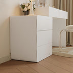 IKuinen White Makeup Vanity with Mirror and Lights, Vanity Set with Free Retractable Side Cabinet, Dresser Table with 5 Solid Wood Drawers, Luxury Dressing Table with Stylish Stool