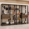 Madesa Kitchen Pantry Storage Rack with 4 Drawers, Open Shelves and Hanging Spaces 102" L Multiuse Modular Cabinet for Kitchen Organization - Black/Brown