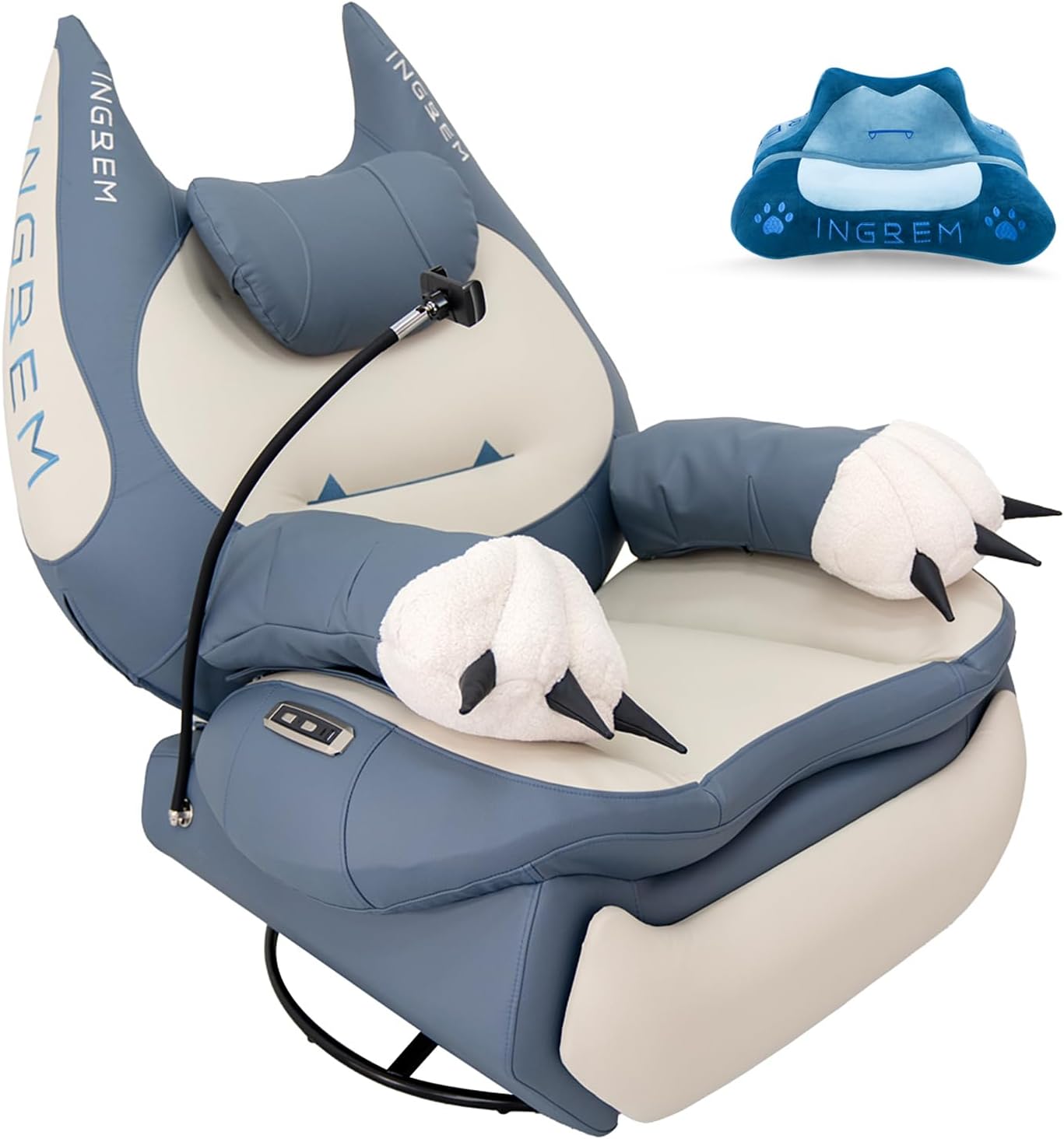 INGREM Smart Recliner with Adjustable Settings, Voice-Activated Home Theater Gaming Seat Rocker, Electric Lounge Chair Featuring USB Port ，Phone Holder and Cat Claw Armrest (Leather Blue)