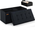 HAUSFRAU Ottoman with Storage Bench Folding Foot Rest Stool Linen Black | 31.5", Flip Lid, Small Upholstered Foldable Footrest Footstool, Bedroom Bench, Living Room Dorm Ottoman, Rectangle