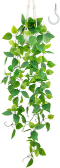 LOYWREE 1 Pack Artificial Hanging Plant Kit with Pot and Hanger - 39" Long Fake Pothos Vines - Hanging Potted Faux Plant Indoor for Wall Ceiling Bedroom Bathroom Living Room Home Decor (White Pot)