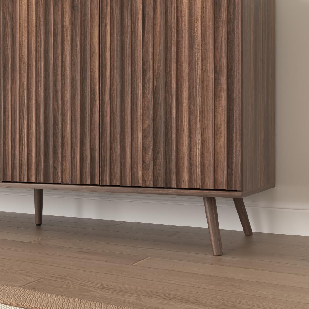 Sideboard Buffet Cabinet with Storage, Long Sideboard Storage Cabinet with 4 Doors, Wood Credenza Console Coffee Bar Cabinets with Adjustable Shelves for Living Room Kitchen Dining Room Walnut