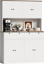Garvee 71" Tall Kitchen Pantry Storage Cabinet with Charging Station, Food Hutch with Drawers, Doors, Shelves, and Countertop for Dining Room