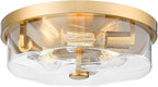 Gold Flush Mount Ceiling Light, 3-Light Hallway Light Fixtures, Modern Farmhouse Farmhouse Ceiling Light Clear Glass Brushed Gold Finish for Kitchen Porch Entryway