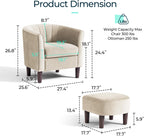 LINSY Accent Chair with Ottoman, Modern Barrel Chair Small Armchair Reading Chair with Footrest, Comfy Round Arms Chair for Living Room Bedroom Reading Room, Velvet, Cream