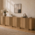 Brafab Buffet Cabinet, 110" Modern Farmhouse Accent Sideboard Cabinet with 8 Doors, Wood Fluted Credenza for Living Room and Kitchen, Natural Oak
