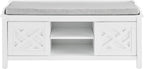 Coventry Modern Entryway Bench with Cushion – 45-Inch Storage Bench with 3 Cubbies, Adjustable Shelves & Decorative Side Panels for Mudroom or Hallway Seating by Alaterre Furniture (White)
