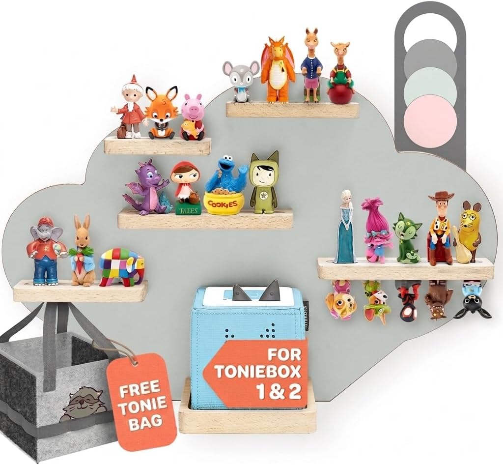 Cloud Shelf for Tonie Box and Tonies (up to 20 Figures) - Magnetic Wall Mount Storage Organizer Display Stand