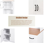 Microwave Cart with Storage, Freestanding Kitchen Pantry Cabinet with Stand & Adjustable Shelves, Farmhouse Multi-Function Organizer with Drawers, Glass Doors for Dining Room Office Dorm, White