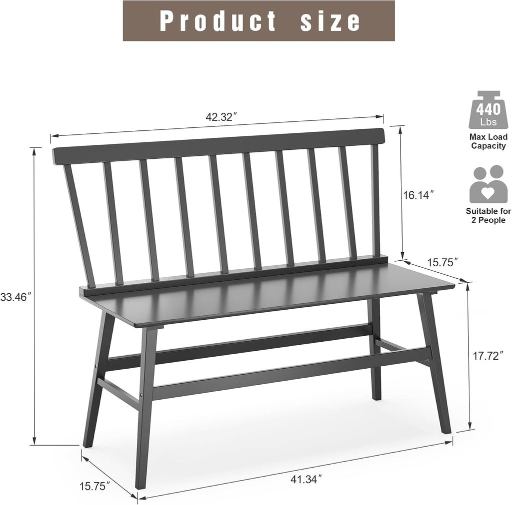 Wisuce Bamboo Dining Bench, Entryway Bench with Spindle Back (Black) | Bamboo & H-Shaped Support, Ergonomic Tilted Spindle Back, Multi-Scene Use, Easy Assembly & Maintenance