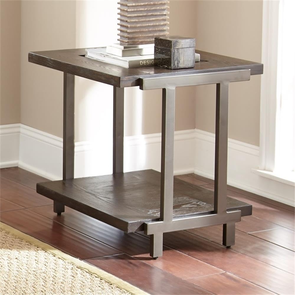 Pemberly Row Contemporary 3-Piece Coffee Table Set, Smoky Brown Finish, Ash Veneers, Tempered Glass Tops, Satin Brass Panels, Bottom Shelf Storage, Rustic Industrial Style Living Room Furniture