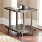 Pemberly Row Contemporary 3-Piece Coffee Table Set, Smoky Brown Finish, Ash Veneers, Tempered Glass Tops, Satin Brass Panels, Bottom Shelf Storage, Rustic Industrial Style Living Room Furniture