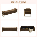 67" Storage Bench for Bedroom, King Size End of Bed Bench, Upholstered Storage Ottoman Bench with Golden Metal Legs, Bedroom Bench for Entryway, Brown