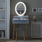 YOURLITE Small Makeup Vanity Desk with Mirror and Lights | Compact Vanity, 3 Lighting Modes, Adjustable Brightness, 3 Drawers, Cushioned Stool