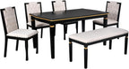 Harper & Bright Designs 6-Piece Kitchen Dining Table Chairs Set, 60" Rectangular Table and 4 High-Back Tufted Chairs & 1 Bench for Dining Room and Kitchen (Black)