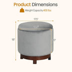 Giantex Round Ottoman with Storage, 360° Swivel Velvet Vanity Stool with Removable Lid, Wood Frame & Legs, Ottoman Foot Rest for Living Room, Bedroom, Makeup Room No Assembly (Gray & Walnut)