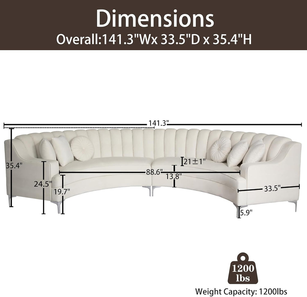Legend Vansen Semicircle Modular Curved Velvet Sectional Sofa,141.34”Oversized Arc Sofa,Modern Cloud-Like Deep Seat Couch for Living Room Apartment Office Conference Space (2, Cream)
