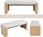 DUOMAY Modern White Chenille Bedroom Bench, 49" Wide Long Entryway Bench with Solid Wood Legs Upholstered Dining Bench Ottoman for Living Room Indoor