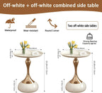 2-Pack Modern Round Side Table - White Tabletop & Gold Pedestal Base, Stylish Accent End Table for Living Room, Bedroom & Office (White Set)
