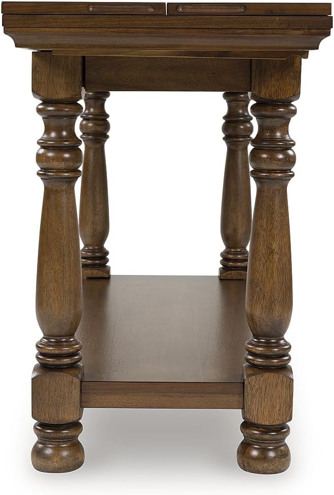 Signature Design by Ashley Sturlayne Flip Top Sofa Table, Expandable Console to Dining Table, Drop Leaf Design with Hardwood Solids, Space-Saving Multi-Use Furniture for Living Room, Brown