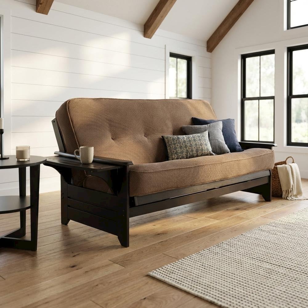 Starlight Canyon Home Brown Futons with 100% Polyester Fabric, Durable Frame, Stylish and Comfortable for Living Room, Guest Room, Modern Home Decor