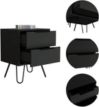 2 Nightstand, End Table, Side Table Four Legs, Two Drawers -Black,for Small Spaces