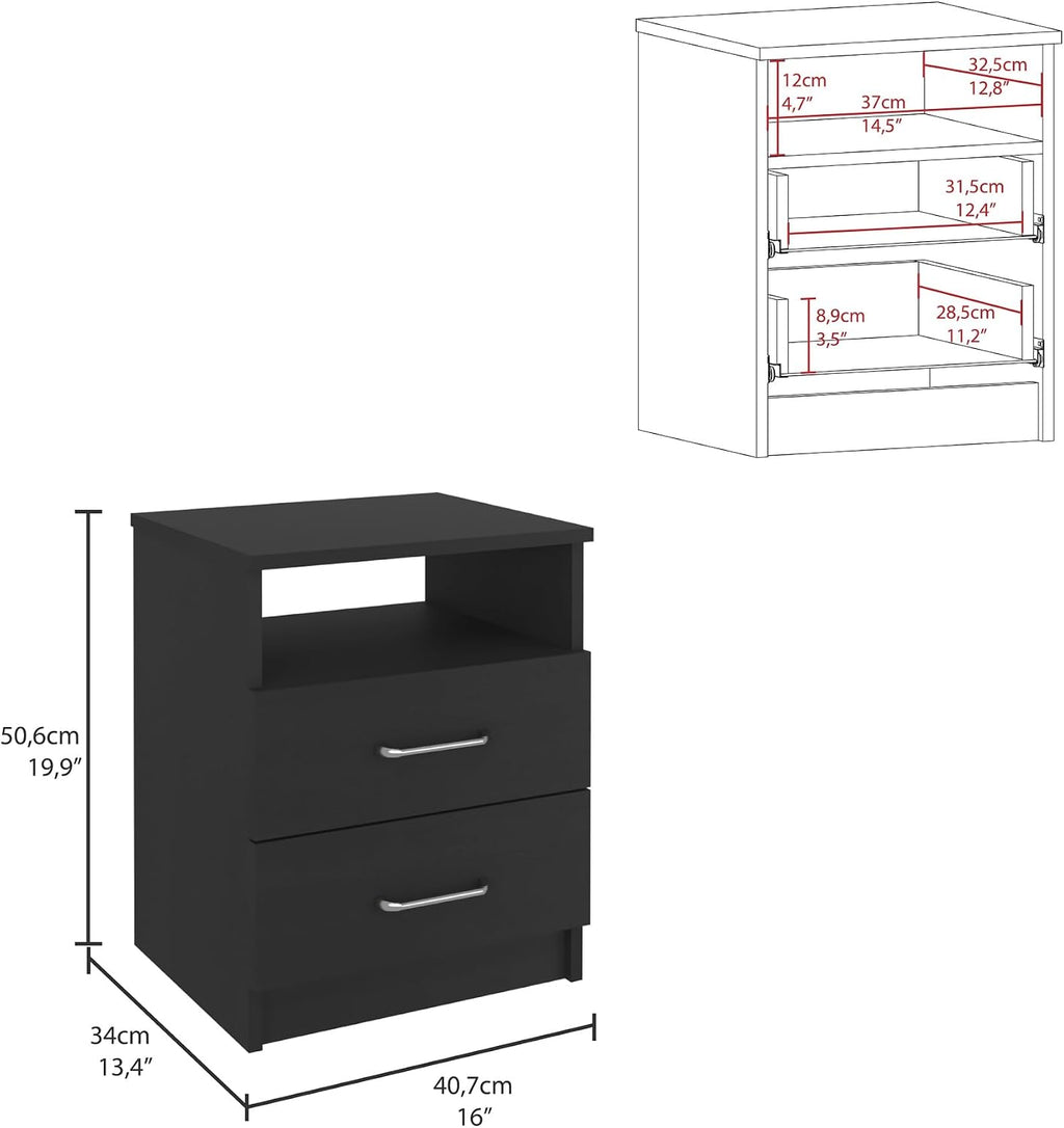 Nightstand, End Table, Side Table Superior Top, Two Drawers, One Shelf -Black,for Small Spaces