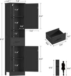 TEENFON Tall Bathroom Storage Cabinet with Barn Doors, Narrow Bathroom Cabinet with Drawer, Narrow Storage Unit, Adjustable Shelves, Floor Cabinets for Living Room, Entryway, Kitchen, Black