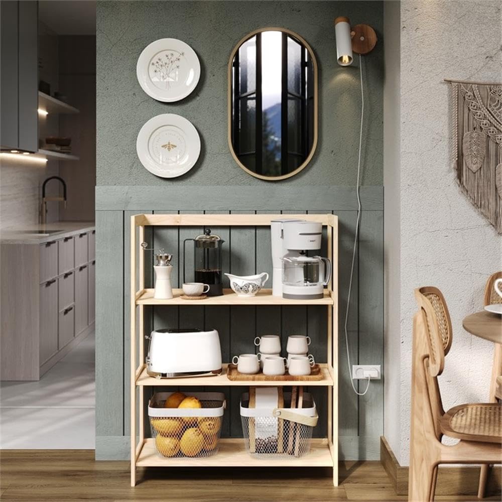 Pemberly Row Modern Solid Wood 3-Shelves Folding Bookcase/Pantry in Unfinished