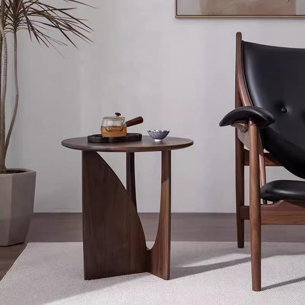 YUNMUAIR-Solid Wood Side Table Round End Table in Walnut Finish Wood Tabletop & Frame 19.68" Tall Farmhouse Side Tables Nightstand for Living Room,Bedroom,Brown