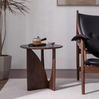 YUNMUAIR-Solid Wood Side Table Round End Table in Walnut Finish Wood Tabletop & Frame 19.68" Tall Farmhouse Side Tables Nightstand for Living Room,Bedroom,Brown