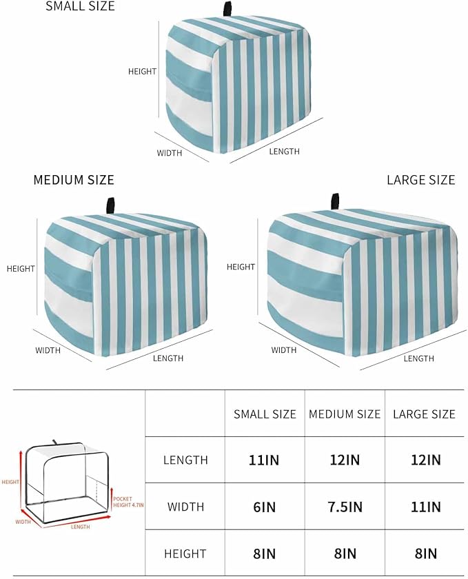 Toaster Cover 4 Slice Cyan Blue Stripes Toaster Oven Cover with Pockets Vertical Striped Dustproof Bakeware Protector Small Kitchen Appliance Dust Covers and Fingerprint Protection for Women