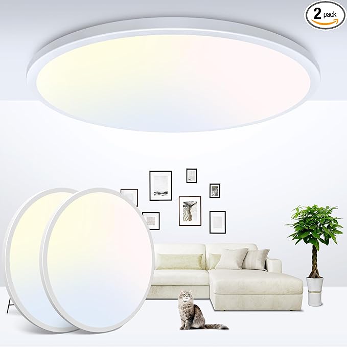 zemty 2Pack 12 Inch LED Flush Mount Ceiling Light, Super Thin 28W 3200lm Low Profile Ceiling Lights, 3 Color Temperature in One 3000k/4500k/6000K Lighting fixtures for Bedroom, Kitchen, Bathroom
