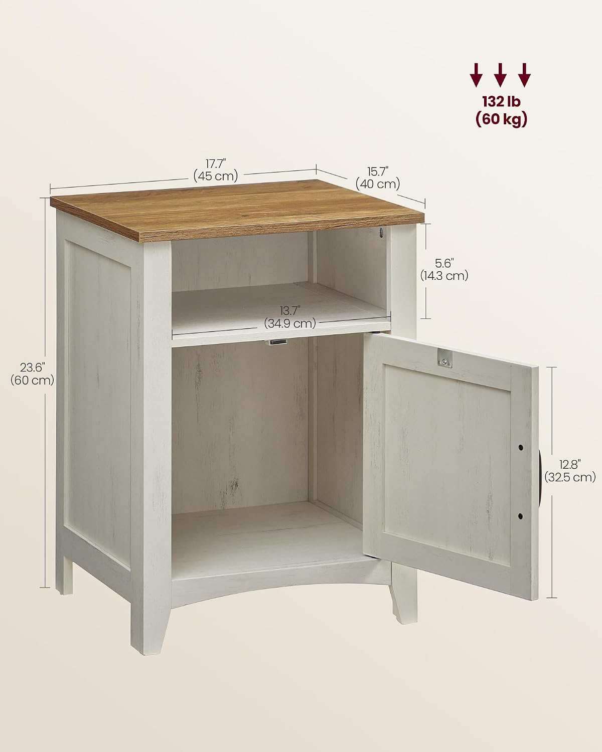 VASAGLE Nightstand Farmhouse Barn Door Bedside Table with Storage | Side End Table, Night Stand, Open Compartment, for Bedroom, Set of 2, Rustic White and Honey Brown, LIRY Collection