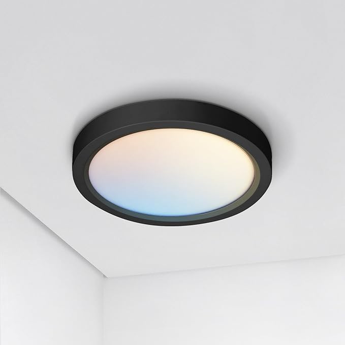ASD LED 5" Round Flush Mount Ceiling Light Fixture, Low Profile Surface Lighting | 5CCT, Dimmable, Ultra-Thin, ETL Listed | 10W 700LM 2700-6000K 120V | Kitchen, Bedroom, Hallway Lamp | Black