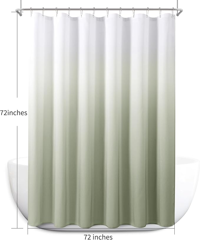 Sage Green Shower Curtains for Bathroom, Ombre Textured Fabric Shower Curtain Set, Hotel Spa Luxury with 12 Hooks, Machine Washable, Decorative Bathroom Curtain 72 x 72