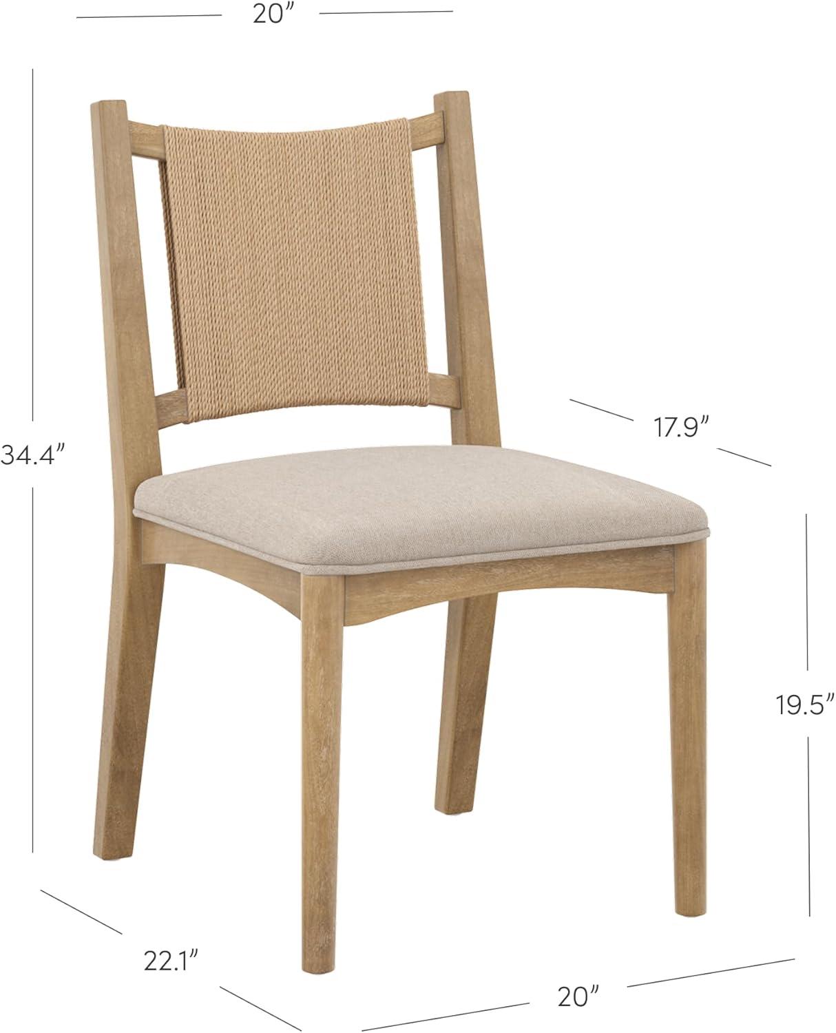 Nathan James Elodia Upholstered Dining Chair with Seagrass Back Solid Wood Modern Dining Room Chair with Natural Flax Upholstery, Light Brown