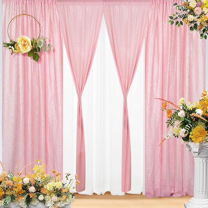 Eternal Beauty Sequin Backdrop Curtains, 2x8 Ft-2 Panels Pink Back Drop for Shimmer Photography Party Wedding Birthday Decor