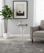 CARTESIAN Modern Round Glass Side Table, Clear Acrylic Base, 18-Inch Tempered Top, Contemporary Accent Table for Living Room, 21.25 Inches High