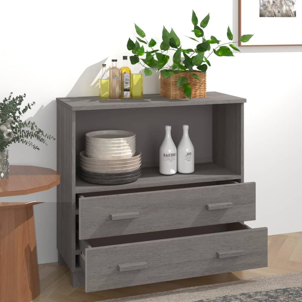 Light Grey Sideboard with Solid Pine Wood and MDF Construction, Modern Storage Cabinet for Living Room or Dining Room, Durable Furniture with Smooth Finish and Versatile